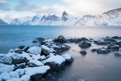 Scenic view of snowcapped mountains against sky