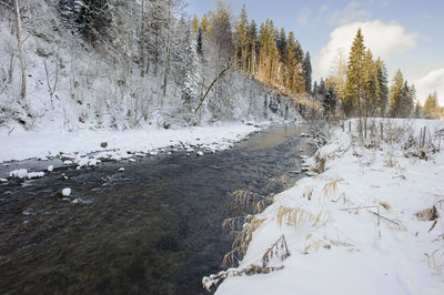 Natural river in gorge at cold winter day