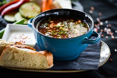 Close-up of breakfast served on table