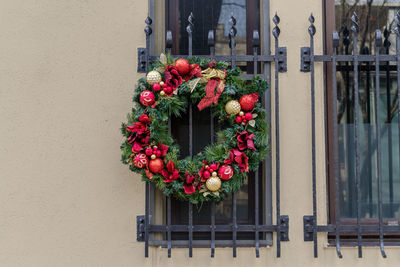 Christmas wreath is displayed