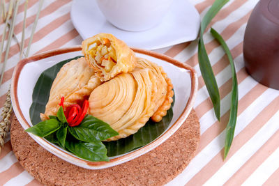 High angle view of dessert in plate on table