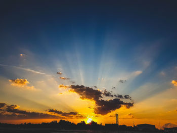 Low angle view of silhouette buildings against sky during sunset