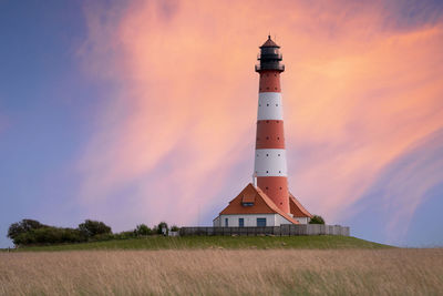 Panoramic image of westerhever lighthouse against sky, north frisia, germany