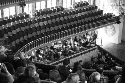 High angle view of people in traditional building