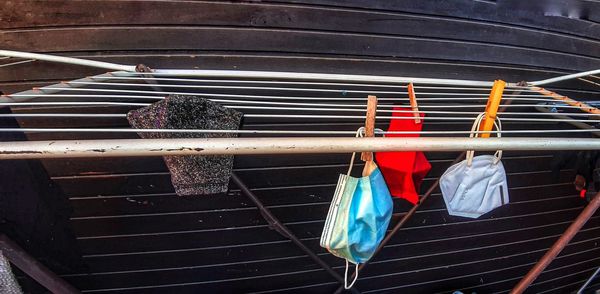 Close-up of clothes drying on clothesline