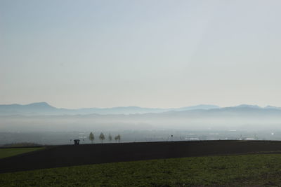 Scenic view of field against clear sky