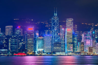 Illuminated buildings in city at night