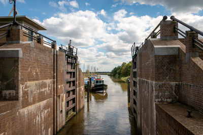 Drawbridge and sluice in the village of ezumazijl in the north-eastern part of friesland