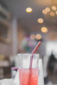 Close-up of beer glass on table