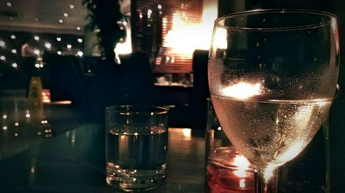 Close-up of beer glass on table