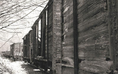 View of old train amidst buildings