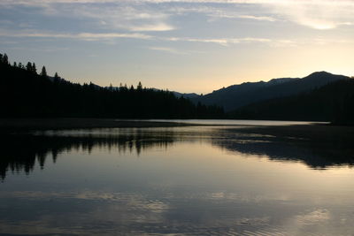 Scenic view of lake against sky during sunset