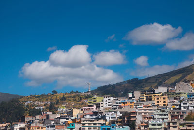 Houses against cloudy sky