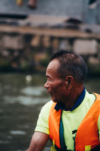 Side view of man looking away