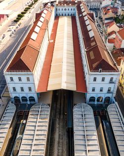Aerial view of santa apolonia train station, view of the railways, lisbon, portugal.