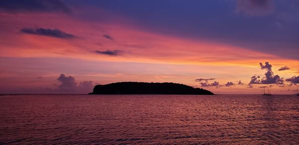 Scenic view of sea against orange sky