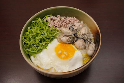Directly above shot of breakfast served on table