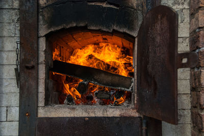 Close-up of fire on wood