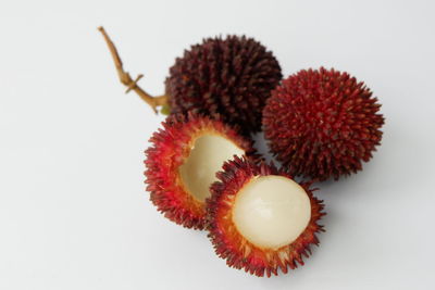Close-up of strawberry over white background