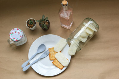 High angle view of ice cream on table