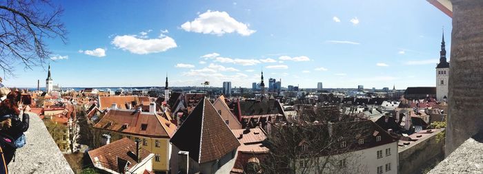 High angle shot of townscape against sky