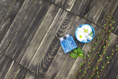 High angle view of drink on table