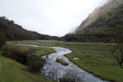 Scenic view of stream by river against sky