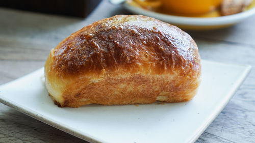 High angle view of bread in plate on table