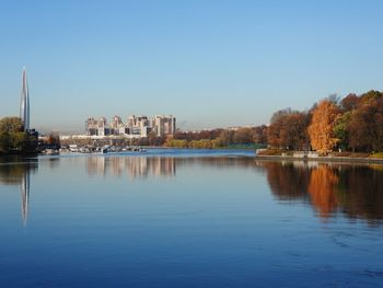 Scenic view of  river neva against clear sky
