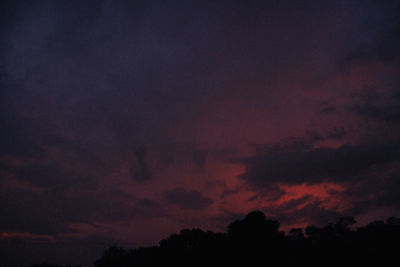 Low angle view of silhouette trees against sky at sunset