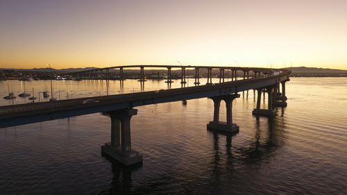 Pier over sea against sky during sunset