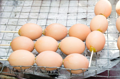 High angle view of eggs in container