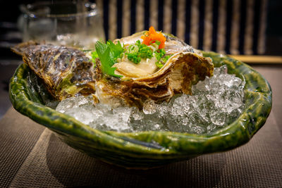 Close-up of food served in plate