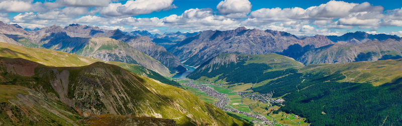 Panoramic view of landscape and mountains against sky