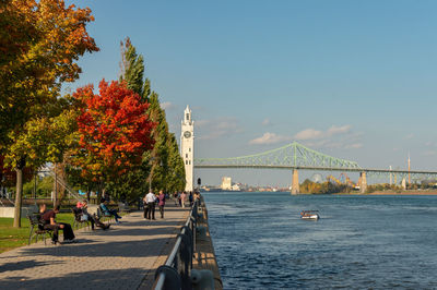 View of bridge over river against sky