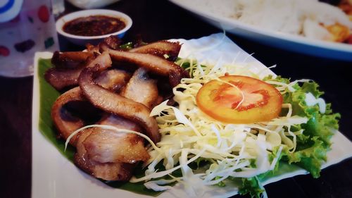 High angle view of meal served in plate