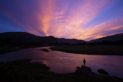 Scenic view of lake against sky during sunset