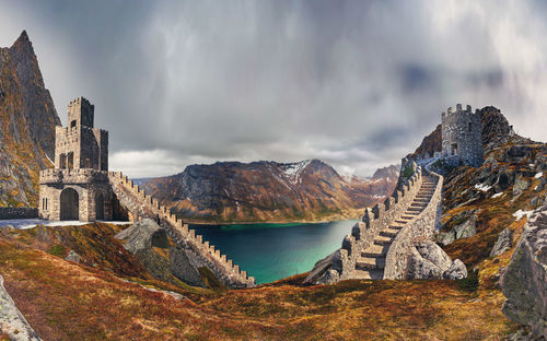 Panoramic view of historical building against cloudy sky