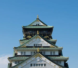 Low angle view of temple against blue sky