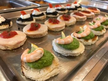 Close-up of food served on table