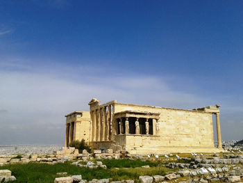 Low angle view of old building against sky