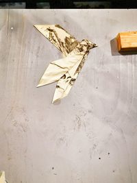 High angle view of paper on table
