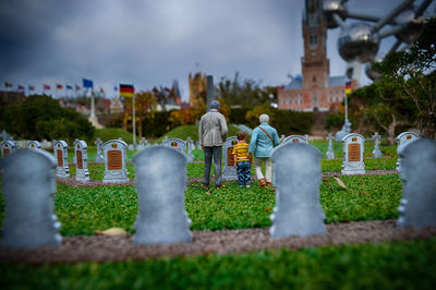 Surface level of cemetery against sky