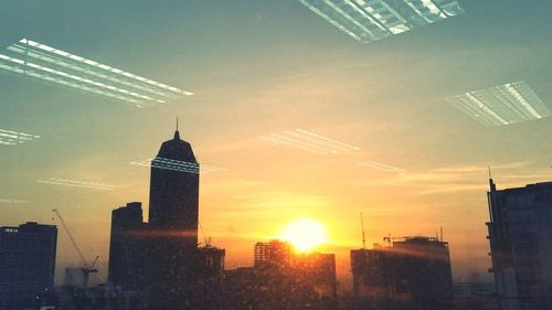 City skyline at sunset