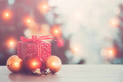 Close-up of christmas decoration on table