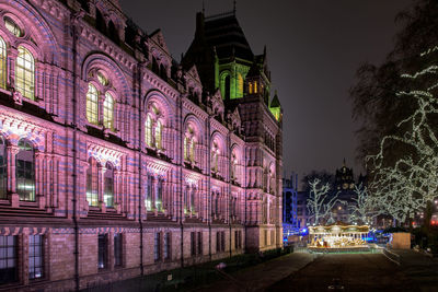 Illuminated buildings at night