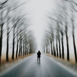 Rear view of people on road in tunnel