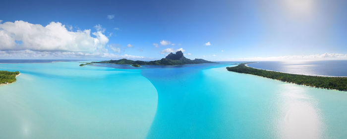 Panoramic view of bora bora against sky