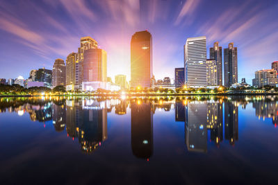 Reflection of illuminated buildings in river