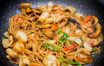 Close-up of food in cooking pan